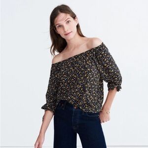 Madewell 100% Silk Off Shoulder Floral Blouse XS Tie Sleeve Top